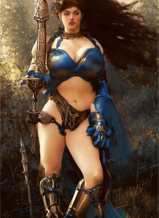 Image similar to beautiful blue - eyed sheridan love bbw plumper big girl wearing tiny black medieval armour, detailed by gaston bussiere, bayard wu, greg rutkowski, giger, maxim verehin, greg rutkowski, masterpiece, sharp focus, cinematic lightning