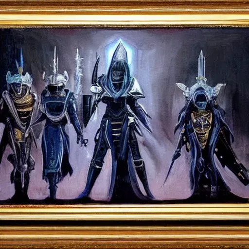 Image similar to a painting of the osmium court on fundament, destiny 2, the taken king, the witch queen, xivu arath, painting by h. r. giger, hive gods