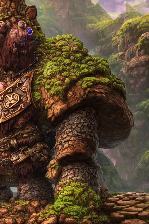 Image similar to zelda fantasy art giant golem troll wood rock greeble gemstone, global illumination ray tracing hdr fanart arstation by sung choi and eric pfeiffer and gabriel garza and casper konefal