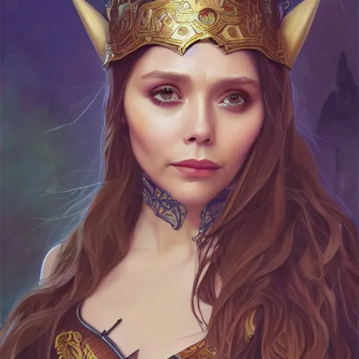 Image similar to Elizabeth Olsen as a elf archer, cute, fantasy, intricate, elegant, highly detailed, centered, digital painting, artstation, concept art, smooth, sharp focus, illustration, art by artgerm and H R Giger and alphonse mucha