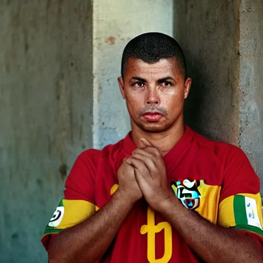 Prompt: brazilian ronaldo barcelona portrait by steve mccurry