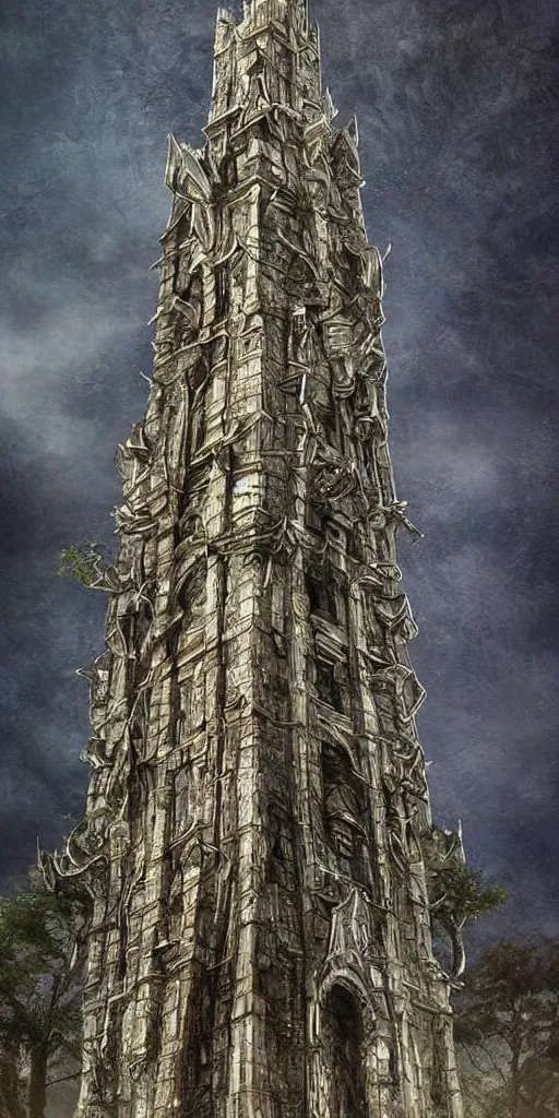 Image similar to elven architecture, tower made of silver, beautiful, tall, digital art