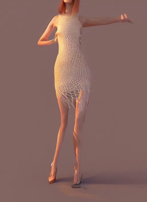 Image similar to A beautiful fashion model wearing a jelly fish dress, 3D Fashion, Professional Fashion, Octane Render, Trending on ArtStation, Aesthetic, Studio Quality Lighting