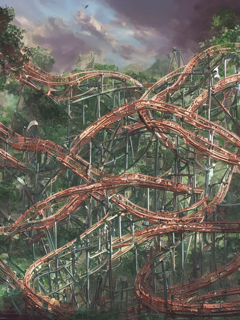 Image similar to roller coaster by disney concept artists, blunt borders, rule of thirds