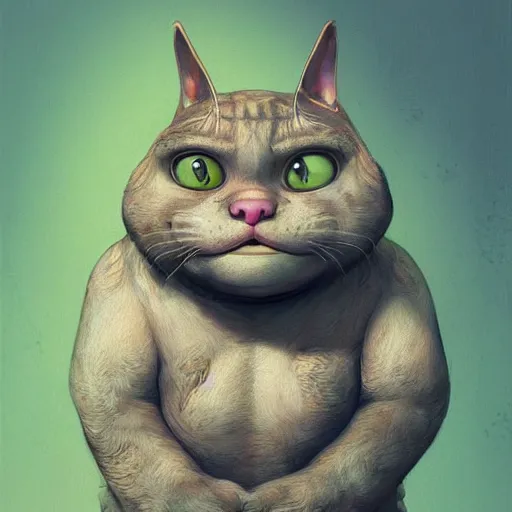 Prompt: hybrid of cat and shrek, half shrek - half cat, digital art, photo realistic, highly detailed, art by george stubbs, anton fadeev, james gurney, ilya kuvshinov