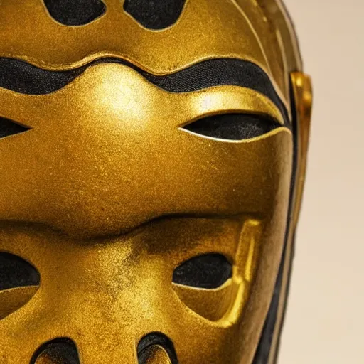 Prompt: a hyperreal samurai mask with kintsugi gold repairs