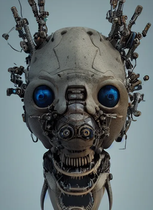 Image similar to a portrait up of a creepy looking biomechanical animal head, gigeresque cyberpunk art by ikuo hirayama, photorealism, octane render, behance hd, polycount