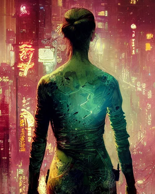 Image similar to altered carbon, detailed portrait young gangster girl cyberpunk futuristic ( ( neon ) ) tattoes, styled hair reflective gauzy fine - spun film jacket, decorated traditional ornaments by carl spitzweg ismail inceoglu dragan bibin hans thoma greg rutkowski alexandros pyromallis nekro illustrated perfect face, fine details, realistic shaded, fine - face, pretty face