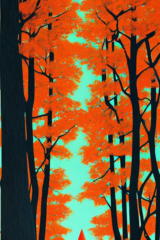 Prompt: painting of orange cones in an oak tree forest, by james jean by ilya kuvshinov kintsugi