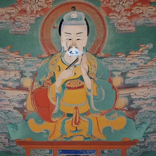 Prompt: the deity in yongle palace mural painting,