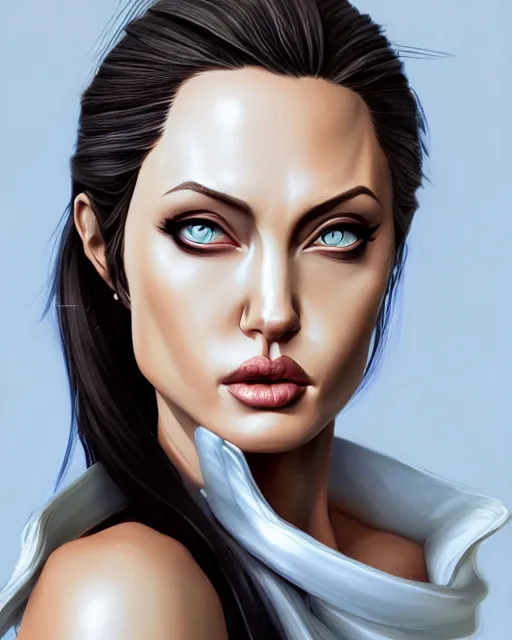 Image similar to capcom character, anime portrait of angelina jolie, highly detailed, digital painting, artstation, character, concept art, smooth