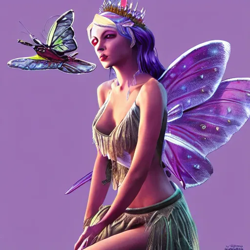 Prompt: fairy queen in GTA V, cover art by Stephen Bliss, artstation