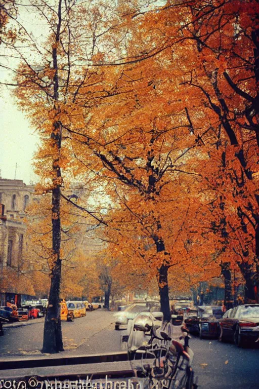 Image similar to a lomographic photo of moscow, autumn, cinestill, bokeh