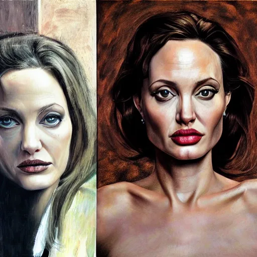 Prompt: high quality high detail painting by lucian freud, hd, angelina jolie portrait, dramatic lighting