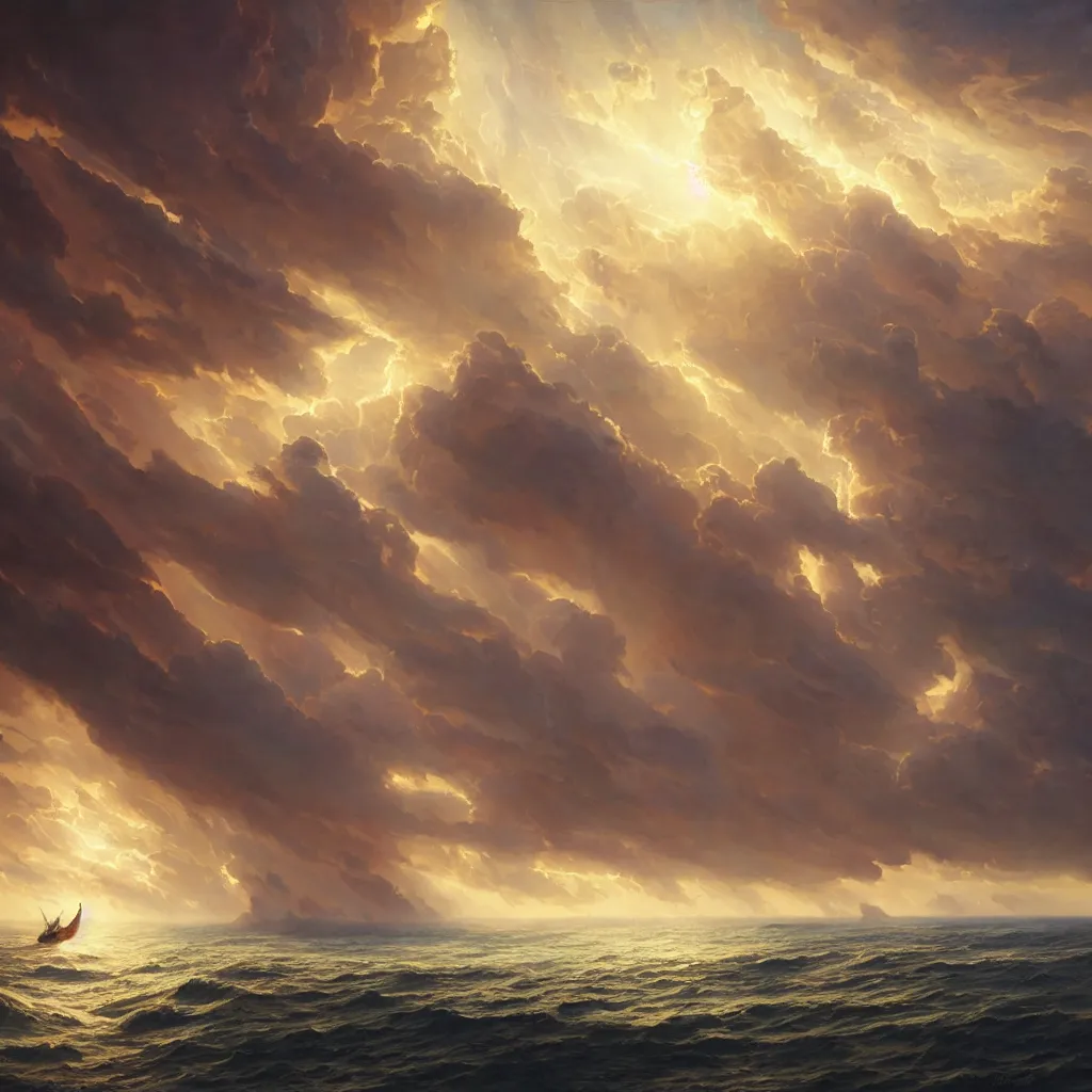 Image similar to a sending down [ of the revelation ] from him who created the earth and the lofty heavens, overdetailed art, noah's ship, by greg rutkowski, by rhads, sharp focus