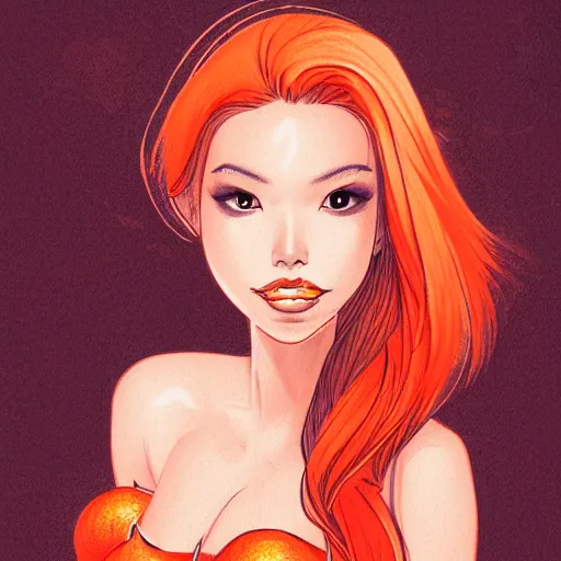 Image similar to illustrated portrait of orange-skinned devil woman by rossdraws