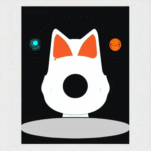 Image similar to a simplified vector based illustration about a hacker kitten, style of Akira motion movie, space colors, smooth and clean vector curves, no jagged lines, vinyl cut ready