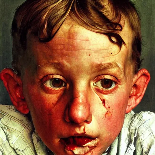 Prompt: high quality high detail painting by norman rockwell and lucian freud, hd, demonic look in the eyes, photorealistic lighting