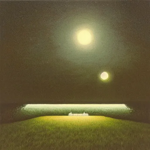 Image similar to painting by by Quint Buchholz, atmospheric cozy futuristic organic white concrete house in the middle of a lush and dense forest at night, a beautiful lake next to it, night time, night sky, starry night sky, by Quint Buchholz