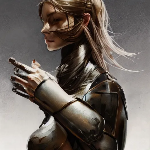 Image similar to tattoo design, a professional painting of a beautiful young female, partially clothed in battle armor, olive skin, long dark hair, beautiful bone structure, symmetrical facial features, intricate, elegant, digital painting, concept art, smooth, sharp focus, illustration, from Metal Gear, by Ruan Jia and Mandy Jurgens and Greg Rutkowski and Artgerm and William-Adolphe Bouguerea and artgerm, cat girl, anime