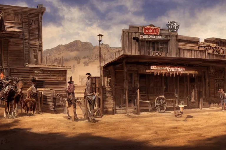 Prompt: concept art, wild west town, cinematic