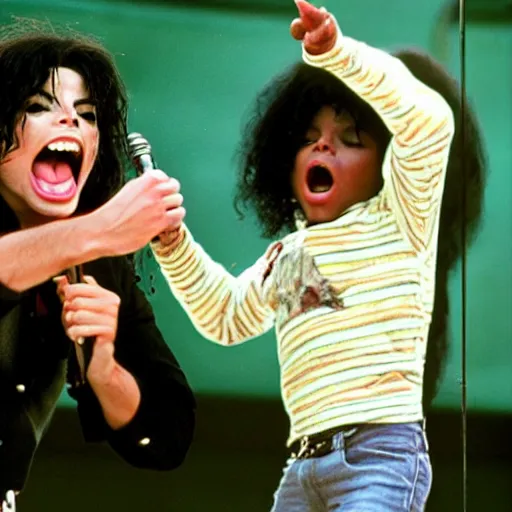 Prompt: michael jackson screaming and yelling at child