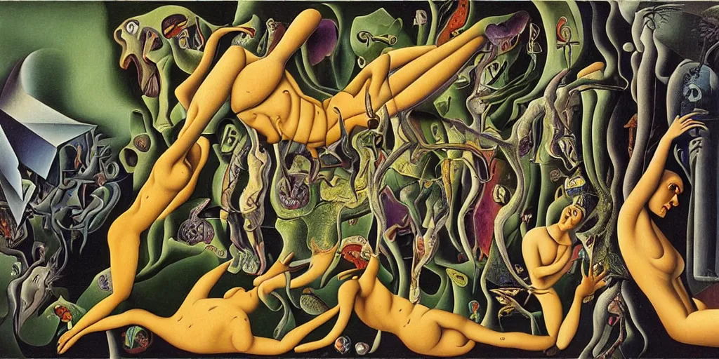 Prompt: basilisk, pain, pleasure, suffering, adventure, love, abstract oil painting by ( man ray ) mc escher and salvador dali and raqib shaw