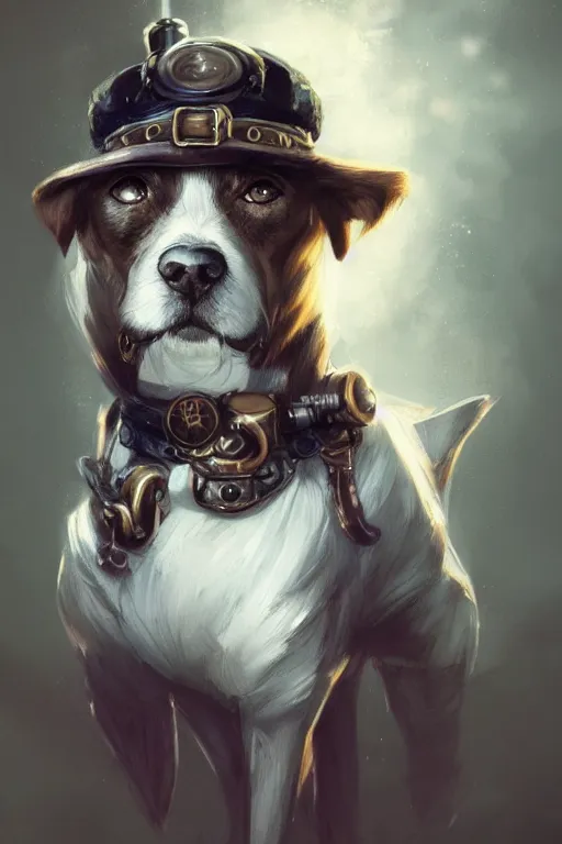 Prompt: a portrait of a dog with steampunk hat, by Ross Tran, concept art, 4k, artstation