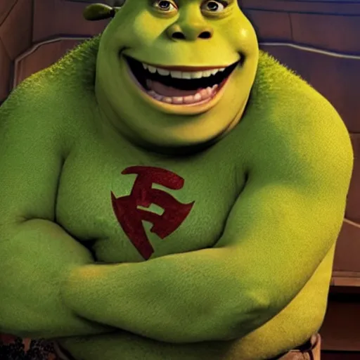 Image similar to elon shrek, shreklon, elon the dreamworkw ogre