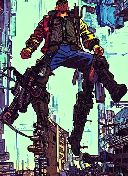 Image similar to hector. cyberpunk mercenary with scenic background. portrait illustration, pop art, art by ashley wood, alphonse mucha, laurie greasley and josan gonzales. cinematic. beautiful lighting.