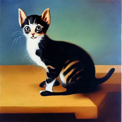 Image similar to an oil painting of a kitten by salvador dali