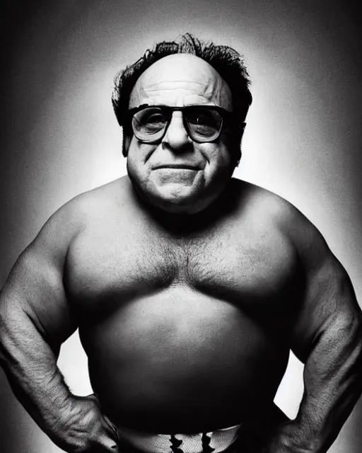 Image similar to portrait of danny devito as a professional wrestler. photographic, photography