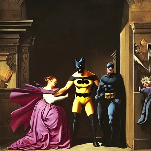 Prompt: batman surprises a woman, baroque painting