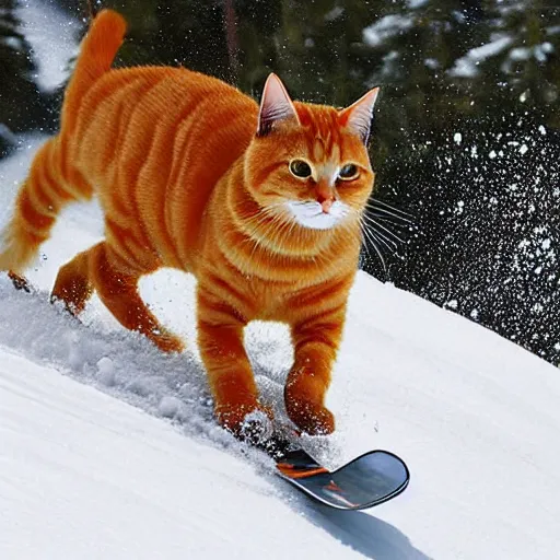 Image similar to an orange tabby cat skiing