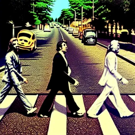 Image similar to abbey road by banksy,