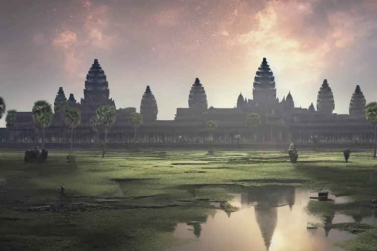 Image similar to brutalist futuristic angkor wat by jessica rossier