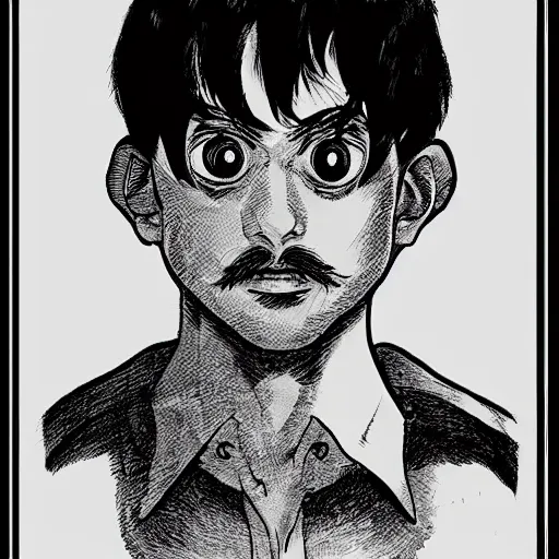 Image similar to A portrait of Mario drawn by Junji Ito, horror, gothic, fantasy, manga