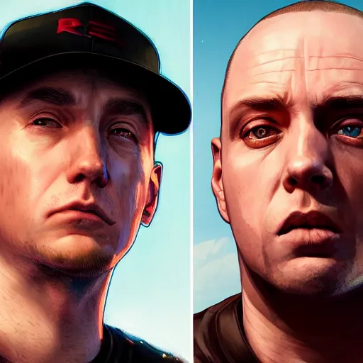 Prompt: highly detailed portrait, eminem, in gta v, stephen bliss, unreal engine, fantasy art by greg rutkowski, loish, rhads, ferdinand knab, makoto shinkai and lois van baarle, ilya kuvshinov, rossdraws, tom bagshaw, global illumination, radiant light, detailed and intricate environment