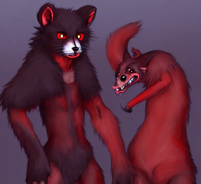 Image similar to furry - male - red - black - weasel - necromancer - fursona uhd ue 5 visual novel pc game expressions