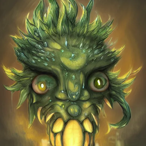 Prompt: A fierce plant monster with amber eyes, trending on art station