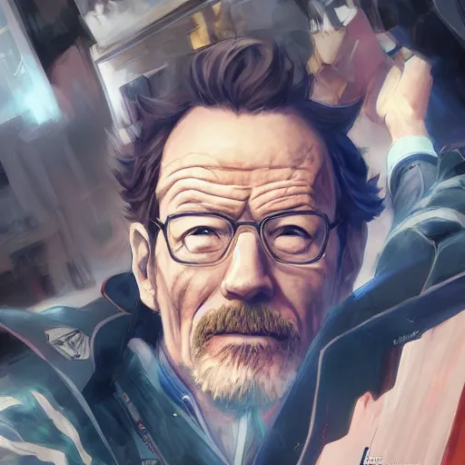 Image similar to An anime portrait of Bryan Cranston, by Stanley Artgerm Lau, WLOP, Rossdraws, James Jean, Andrei Riabovitchev, Marc Simonetti, and Sakimichan, tranding on artstation