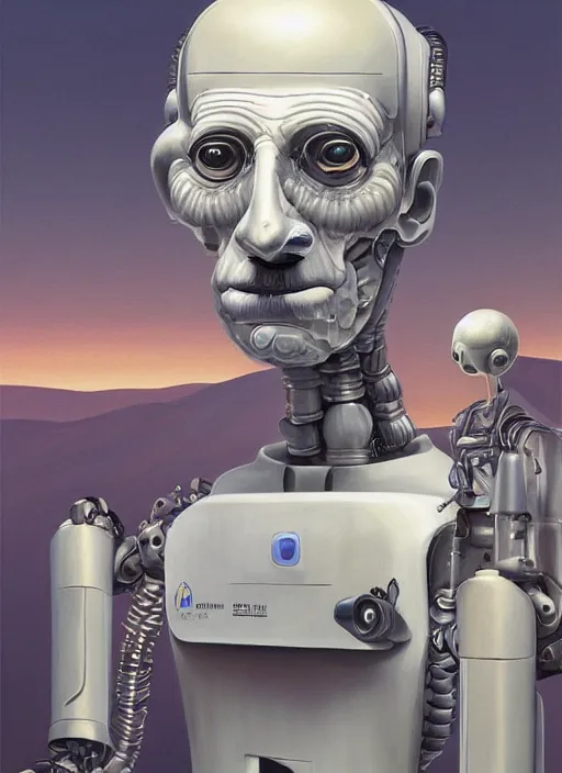 Prompt: portrait of a robot that looks like Werner Herzog, detailed, coherent, painted by Edward Hopper, Wayne Barlowe, James Gilleard, airbrush, art by James Jean