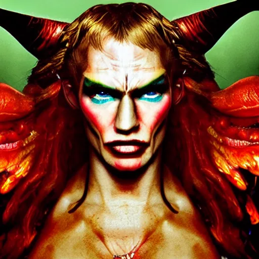 Image similar to a devil, close - up portrait photo by david lachapelle, masterpiece, trending on flickr