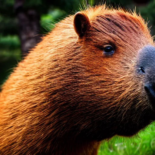 Image similar to a high quality photo of an antropomorphic capybara wearing a suit, 8k, digital art