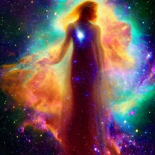 Image similar to a goddess made of a nebula