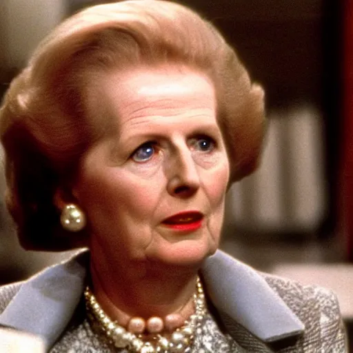 Image similar to A movie still of Margaret Thatcher in Back to the Future