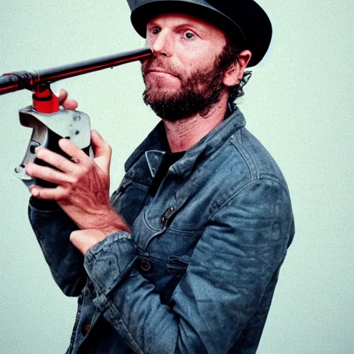 Image similar to a photo of jovanotti ( burn a forest with flamethrower )