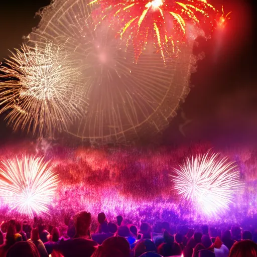 Image similar to 8 k hd detailed octane render of people watching a fireworks show at night