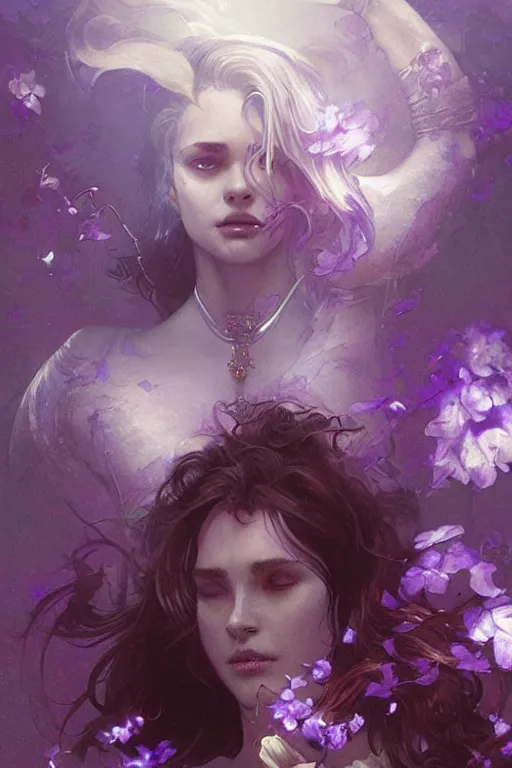 Prompt: A mystical mesmerizing 8k hyperrealistic taurus, transforming into a purple haze, soft, sharp focus, detailed, art by Greg Rutkowski and artgerm and Alphonse Mucha