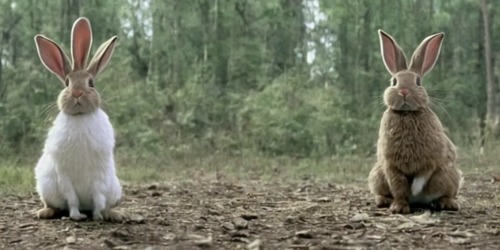 Prompt: a rabbit in the movie moonrise kingdom, screenshot